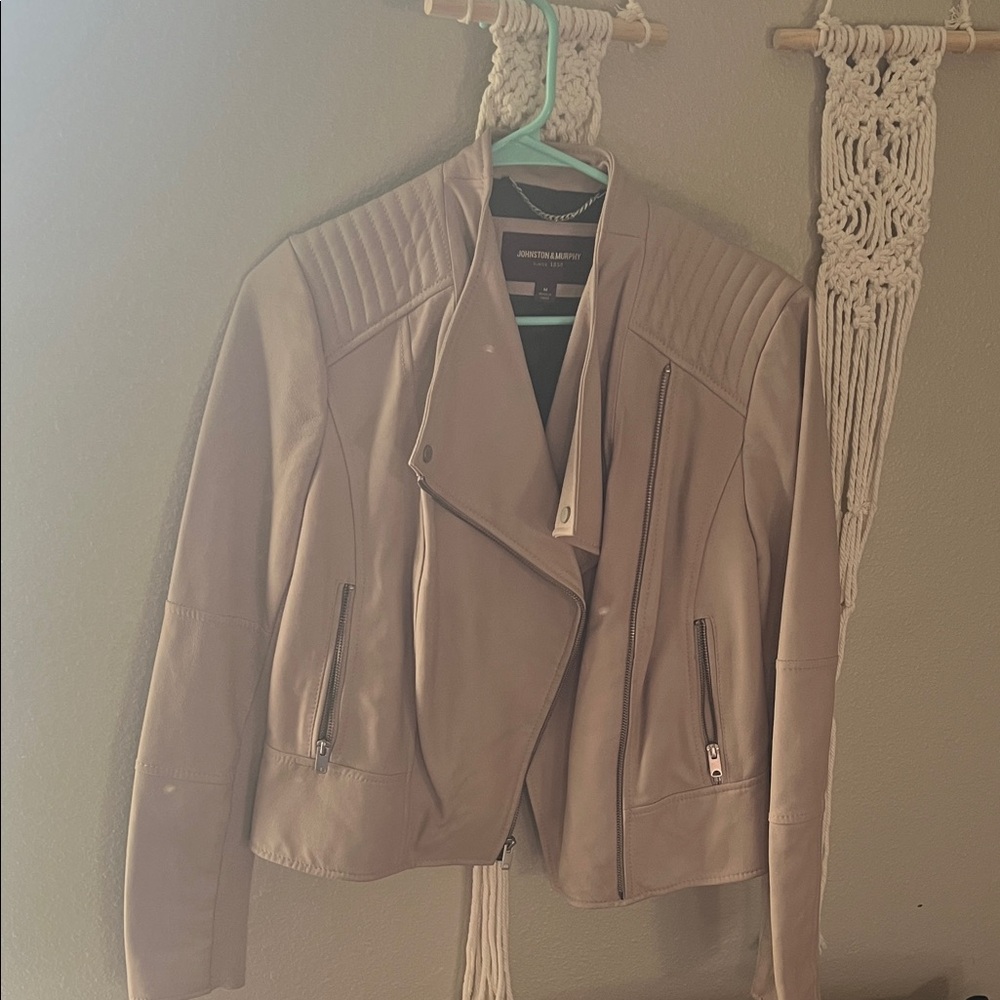 Johnston & Murphy Taupe Leather Moto Jacket